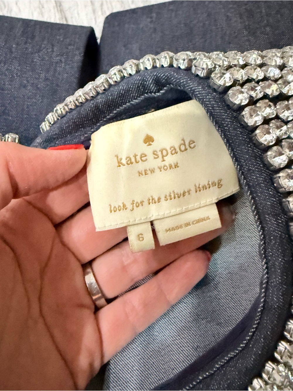 Kate Spade navy blue Kimberly rhinestone Peter Pan collar Dress size 6 - Picture 7 of 10